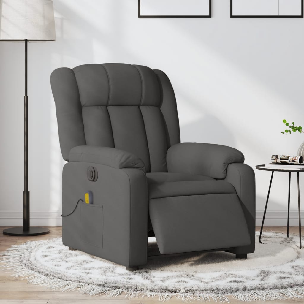 vidaXL Fotoliu electric de masaj rabatabil, gri închis, textil