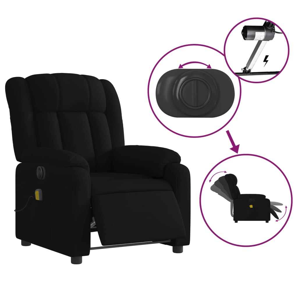 vidaXL Fotoliu electric de masaj rabatabil, negru, textil vidaXL Fotoliu electric de masaj rabatabil, negru, textil