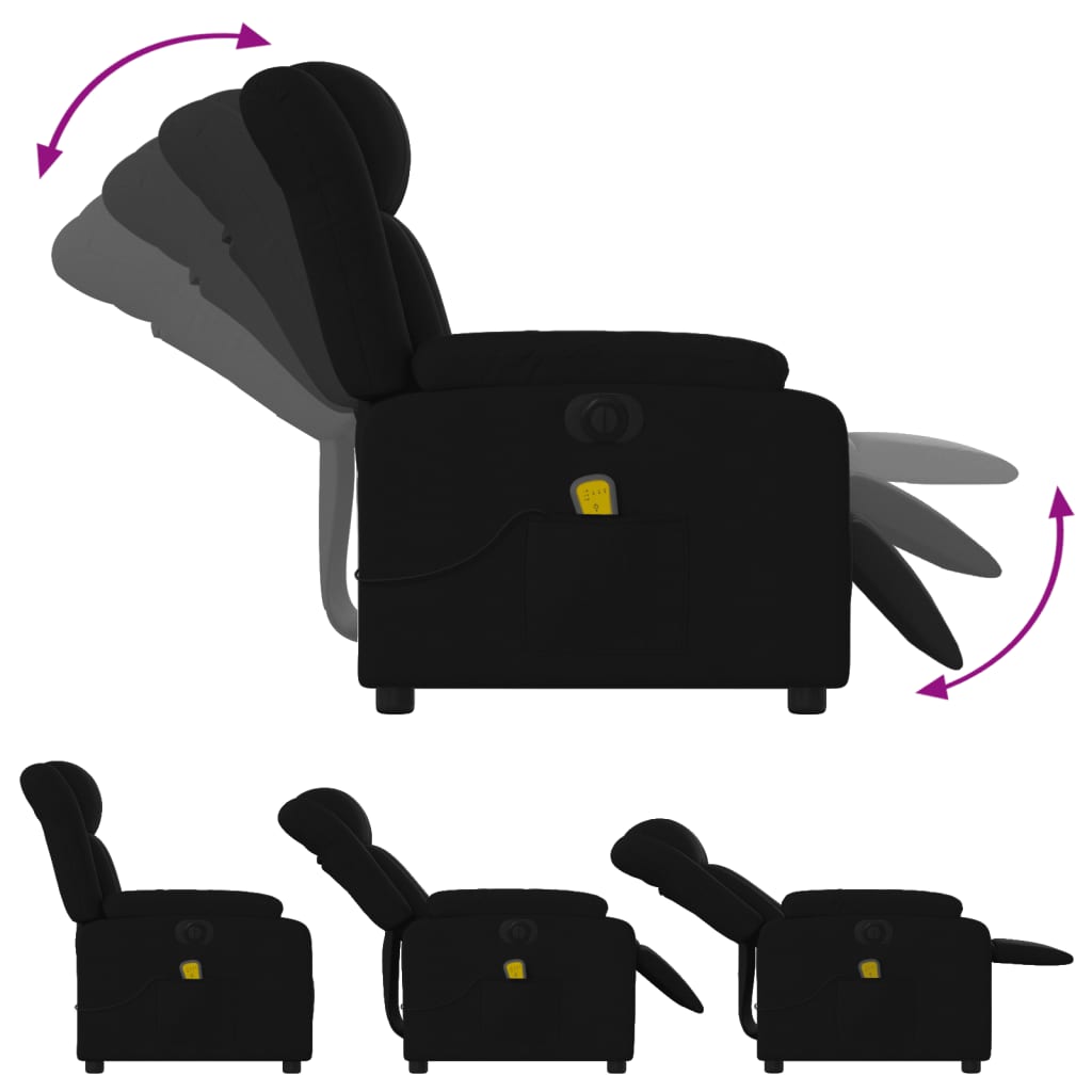 vidaXL Fotoliu electric de masaj rabatabil, negru, textil vidaXL Fotoliu electric de masaj rabatabil, negru, textil