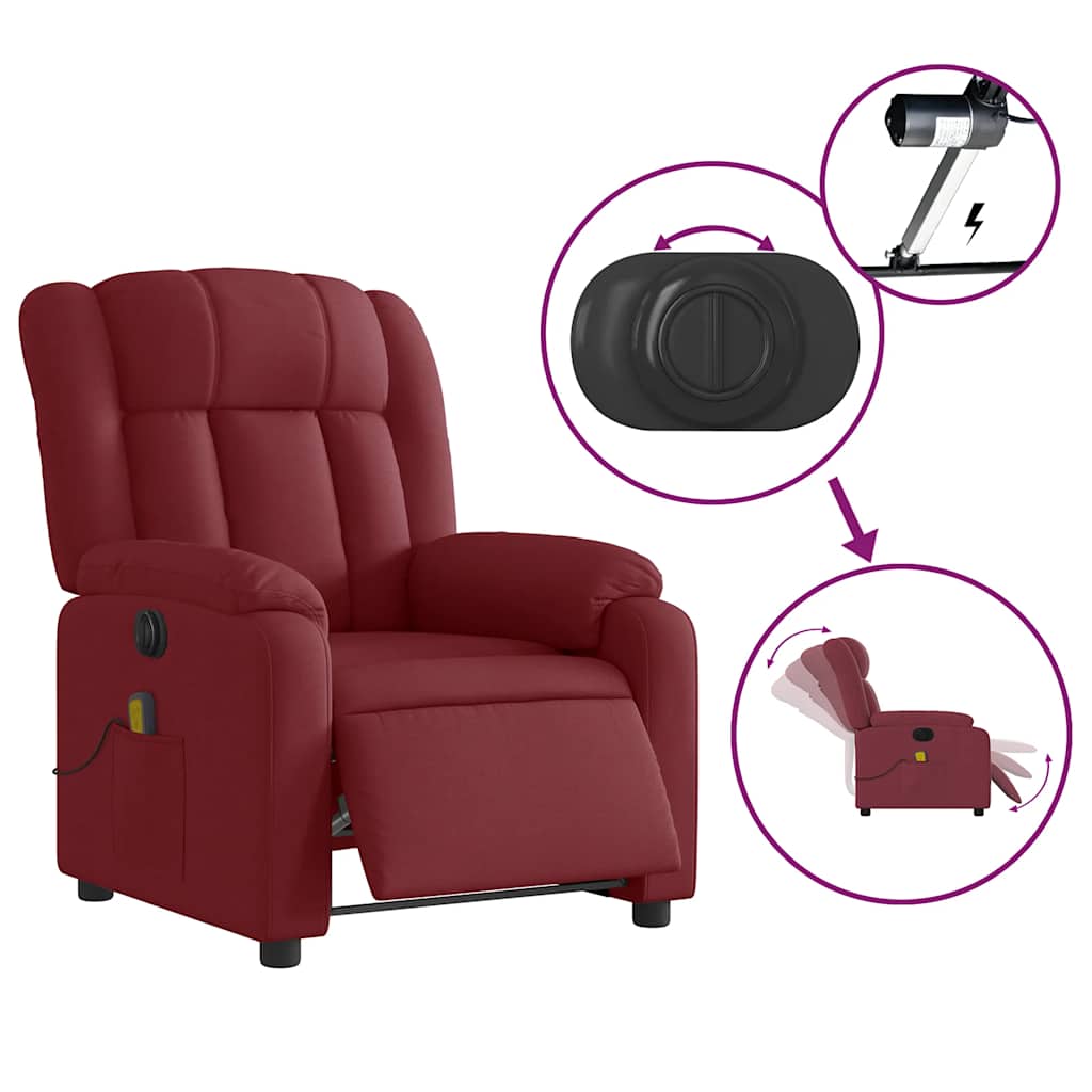 vidaXL Fotoliu electric de masaj rabatabil, roșu vin, textil vidaXL Fotoliu electric de masaj rabatabil, roșu vin, textil
