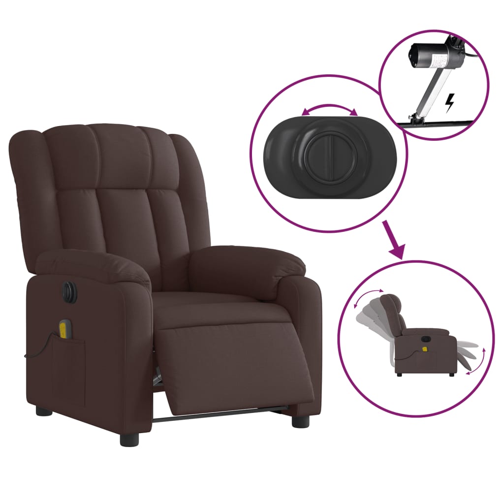 vidaXL Fotoliu electric de masaj rabatabil, maro închis, textil