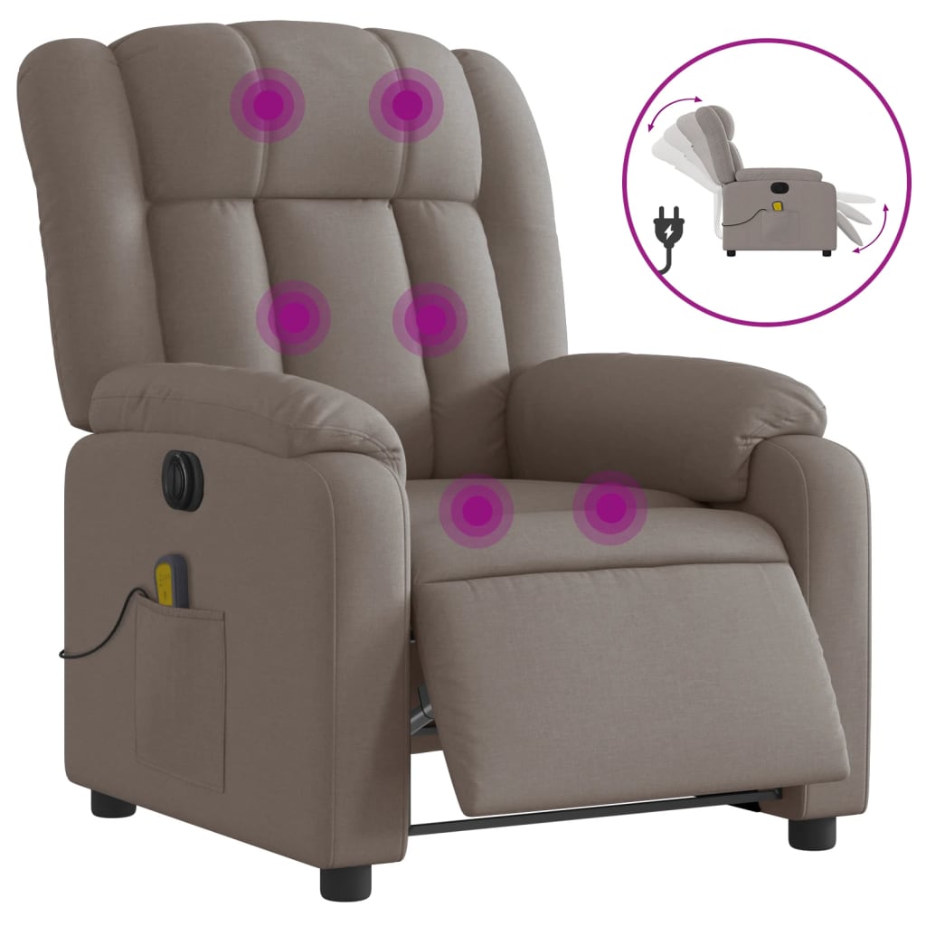 vidaXL Fotoliu electric de masaj rabatabil, gri taupe, textil