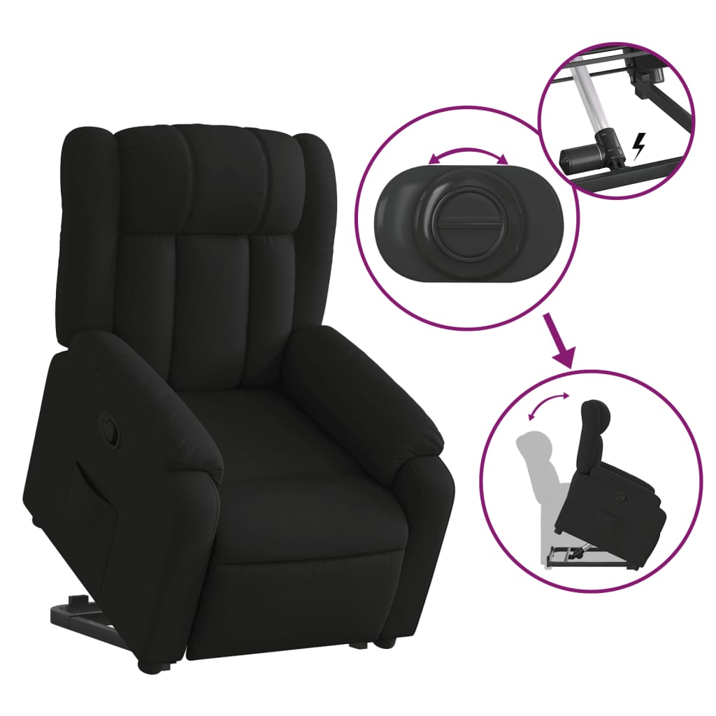 vidaXL Fotoliu rabatabil cu ridicare pe verticală, negru, textil