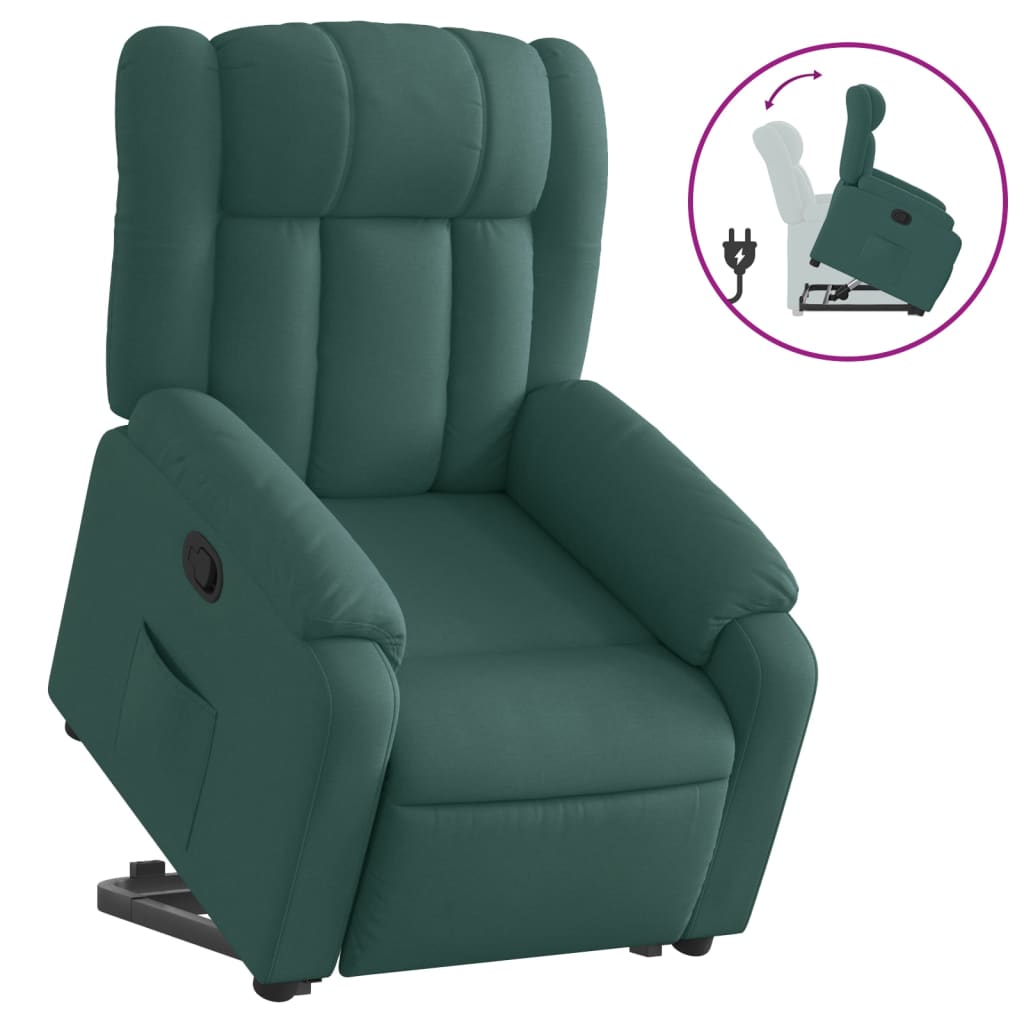 vidaXL Fotoliu rabatabil ridicare pe verticală, verde închis, textil vidaXL Fotoliu rabatabil ridicare pe verticală, verde închis, textil