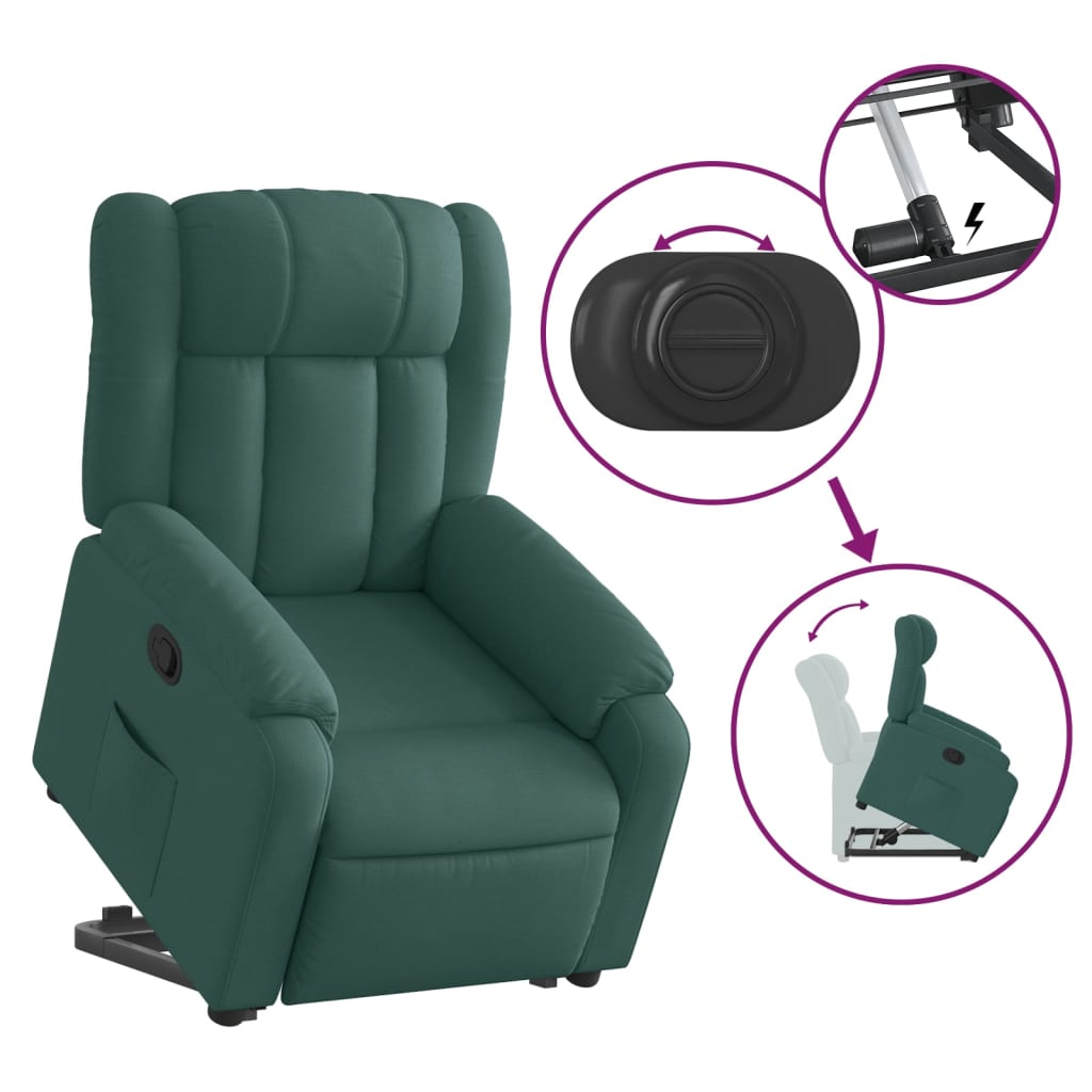 vidaXL Fotoliu rabatabil ridicare pe verticală, verde închis, textil vidaXL Fotoliu rabatabil ridicare pe verticală, verde închis, textil