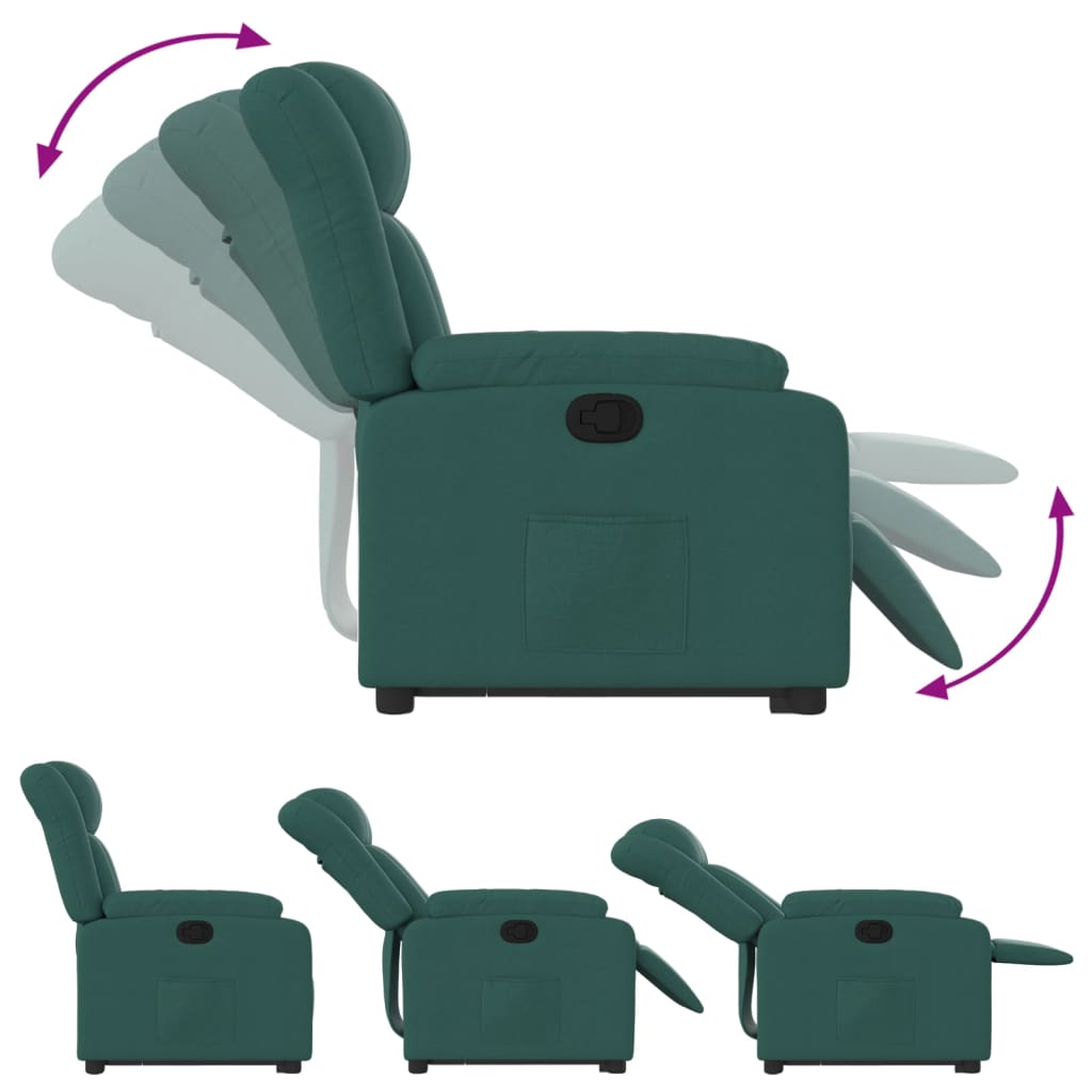 vidaXL Fotoliu rabatabil ridicare pe verticală, verde închis, textil vidaXL Fotoliu rabatabil ridicare pe verticală, verde închis, textil