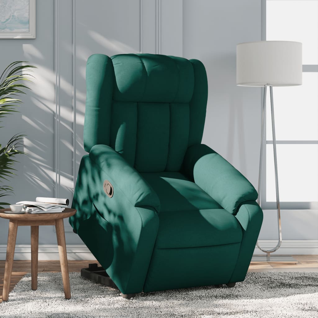 vidaXL Fotoliu rabatabil ridicare pe verticală, verde închis, textil vidaXL Fotoliu rabatabil ridicare pe verticală, verde închis, textil