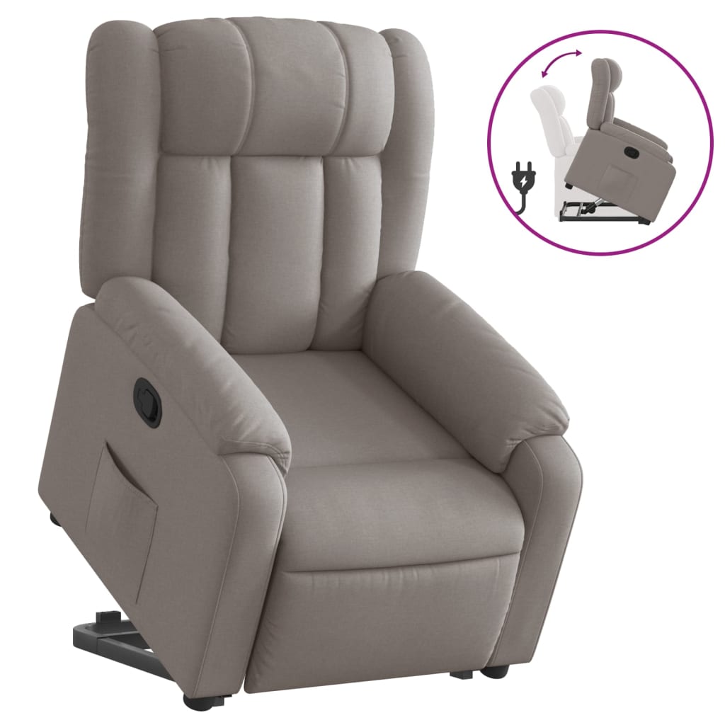 vidaXL Fotoliu rabatabil cu ridicare pe verticală, gri taupe, textil vidaXL Fotoliu rabatabil cu ridicare pe verticală, gri taupe, textil