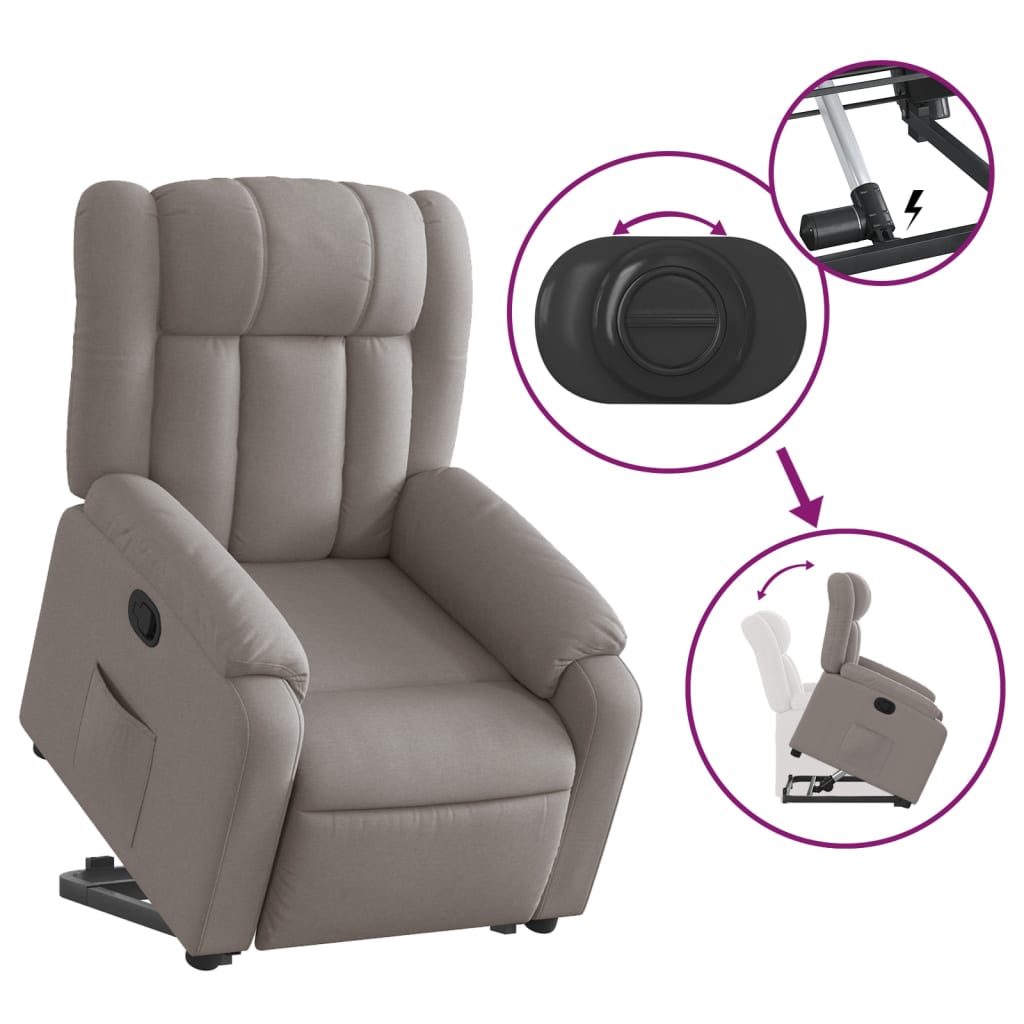 vidaXL Fotoliu rabatabil cu ridicare pe verticală, gri taupe, textil vidaXL Fotoliu rabatabil cu ridicare pe verticală, gri taupe, textil