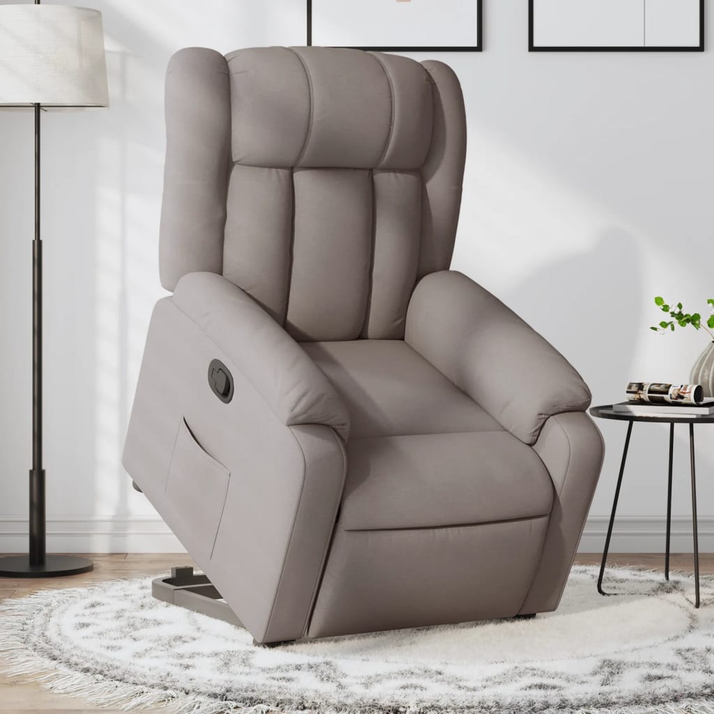 vidaXL Fotoliu rabatabil cu ridicare pe verticală, gri taupe, textil vidaXL Fotoliu rabatabil cu ridicare pe verticală, gri taupe, textil