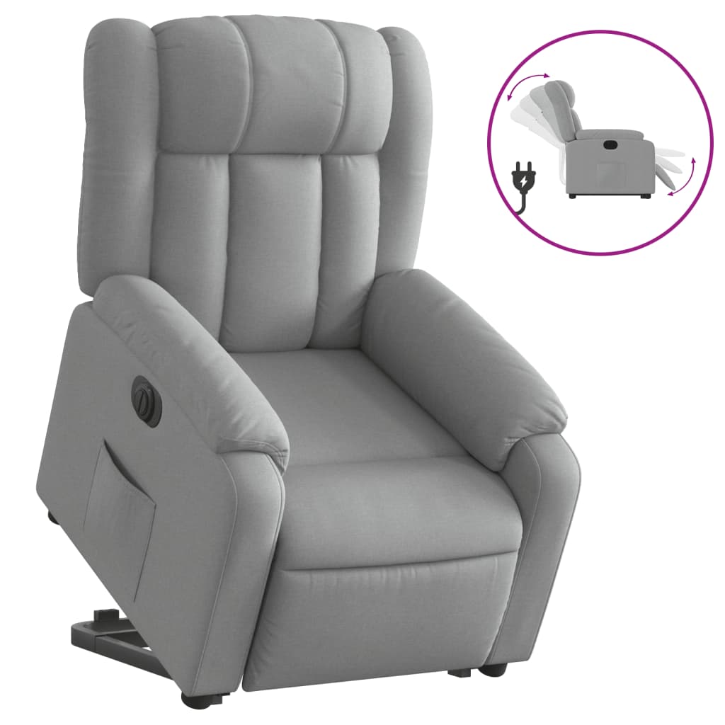vidaXL Fotoliu electric rabatabil cu ridicare, gri deschis, textil