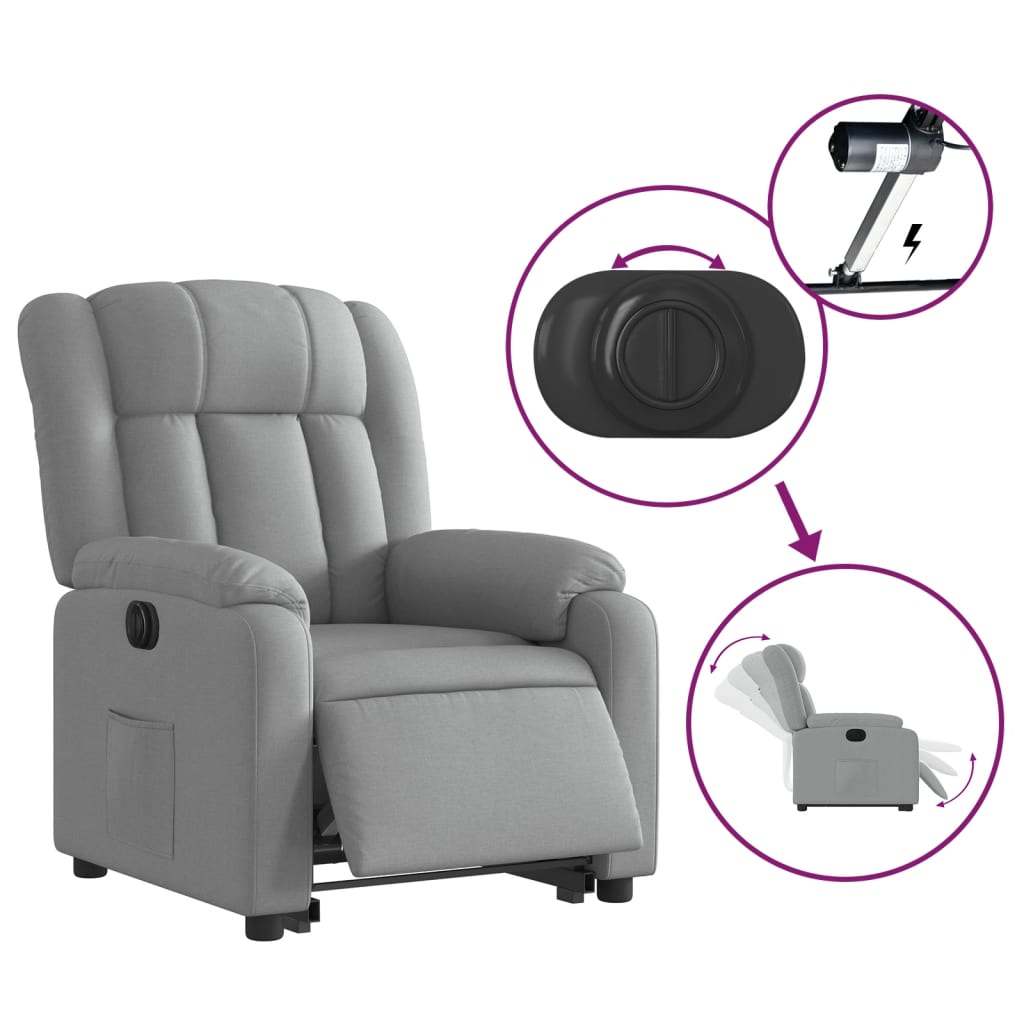 vidaXL Fotoliu electric rabatabil cu ridicare, gri deschis, textil