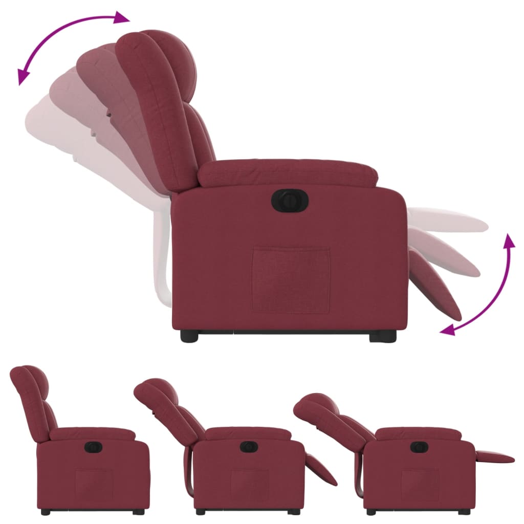 vidaXL Fotoliu electric rabatabil cu ridicare, roșu vin, textil