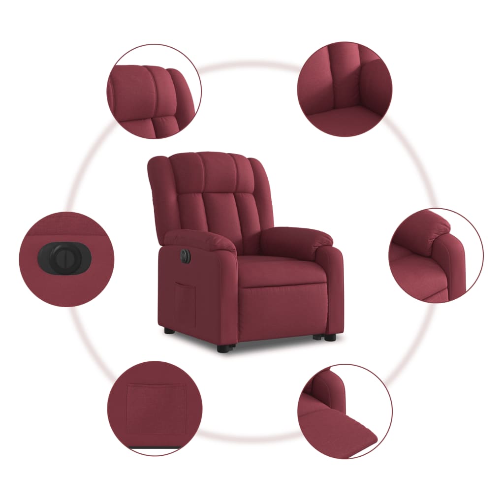 vidaXL Fotoliu electric rabatabil cu ridicare, roșu vin, textil