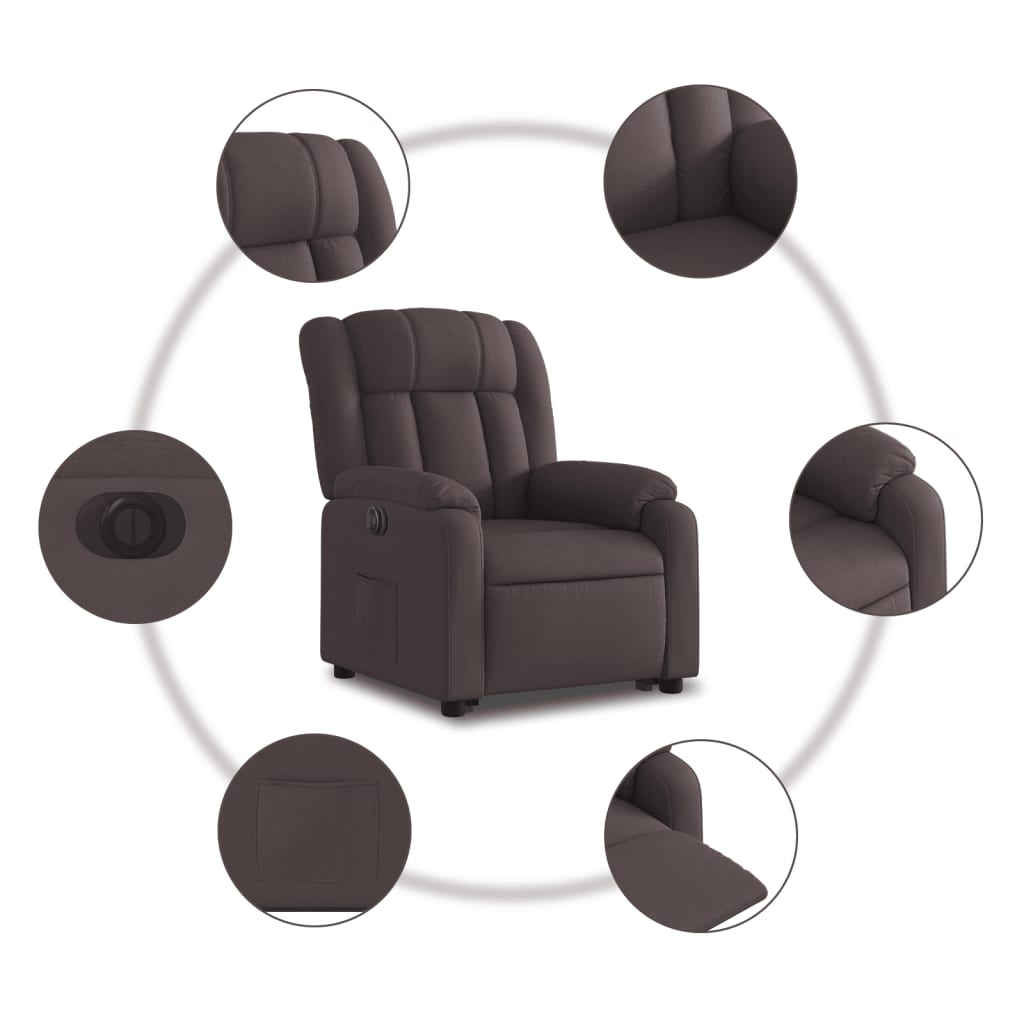 vidaXL Fotoliu electric rabatabil cu ridicare, maro închis, textil