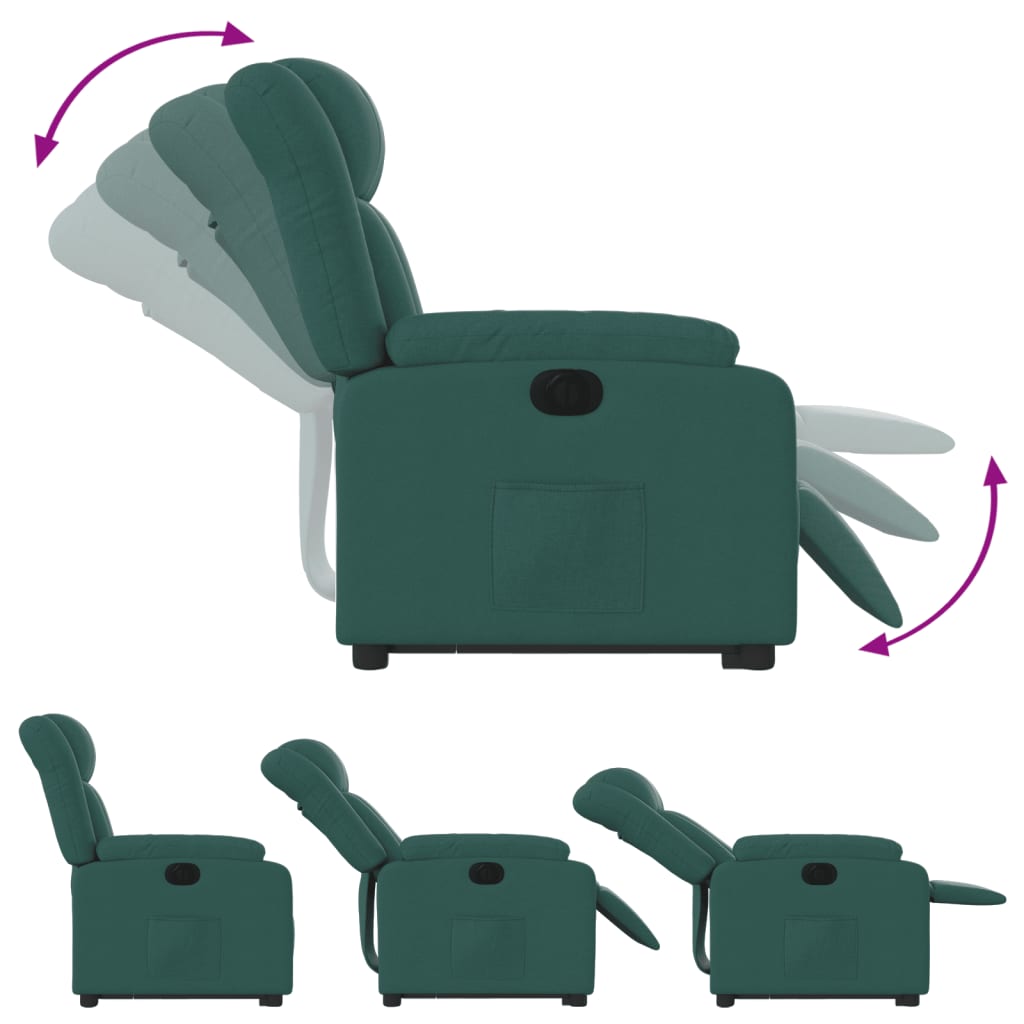 vidaXL Fotoliu electric rabatabil cu ridicare, verde închis, textil vidaXL Fotoliu electric rabatabil cu ridicare, verde închis, textil