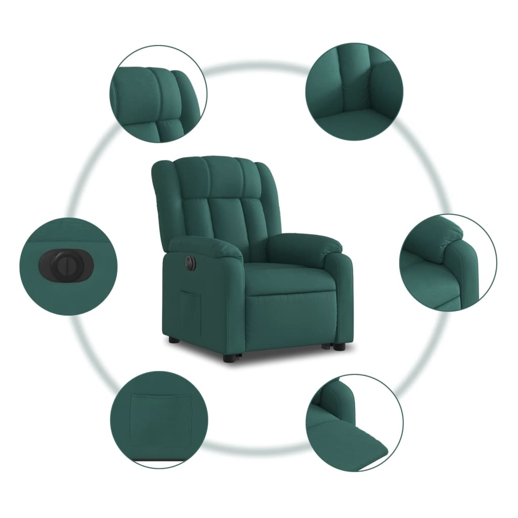 vidaXL Fotoliu electric rabatabil cu ridicare, verde închis, textil vidaXL Fotoliu electric rabatabil cu ridicare, verde închis, textil