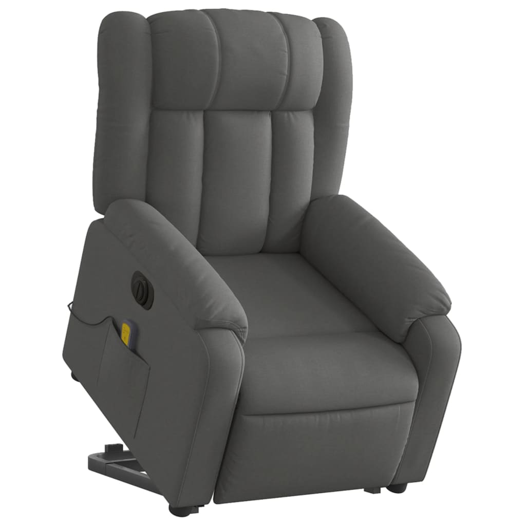 vidaXL Fotoliu electric masaj rabatabil cu ridicare, gri închis textil vidaXL Fotoliu electric masaj rabatabil cu ridicare, gri închis textil