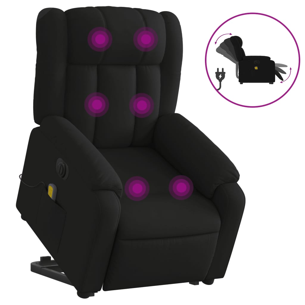 vidaXL Fotoliu electric de masaj rabatabil cu ridicare, negru, textil