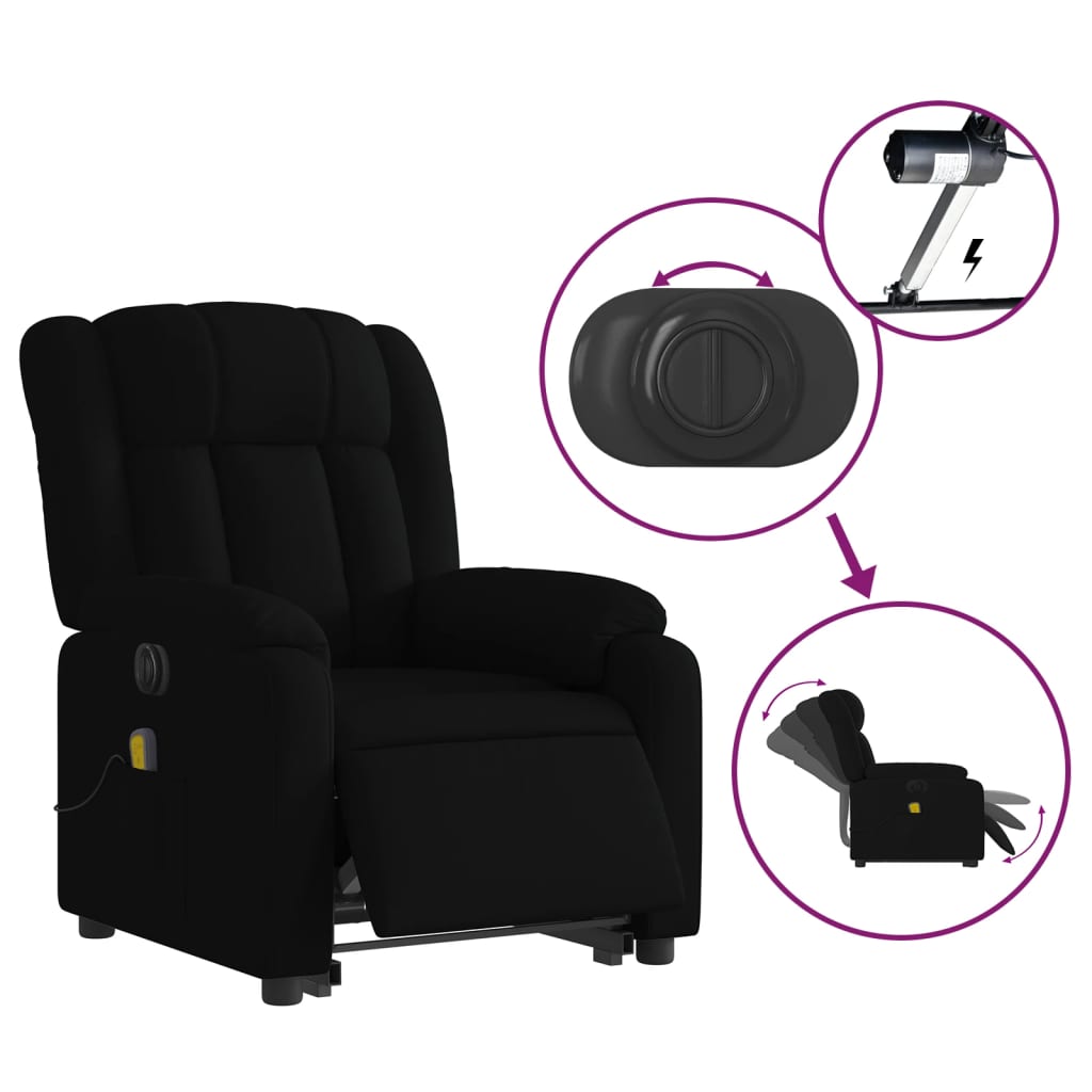vidaXL Fotoliu electric de masaj rabatabil cu ridicare, negru, textil