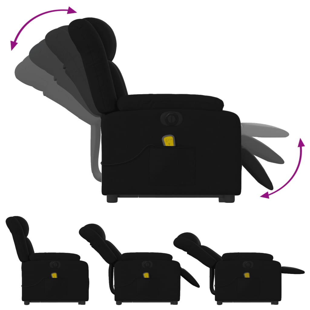 vidaXL Fotoliu electric de masaj rabatabil cu ridicare, negru, textil