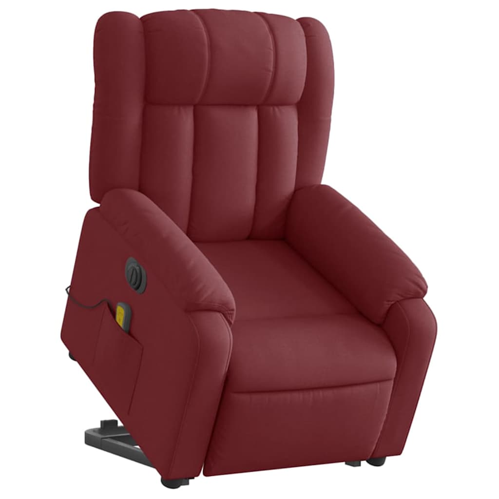 vidaXL Fotoliu de masaj electric rabatabil cu ridicare roșu vin textil vidaXL Fotoliu de masaj electric rabatabil cu ridicare roșu vin textil