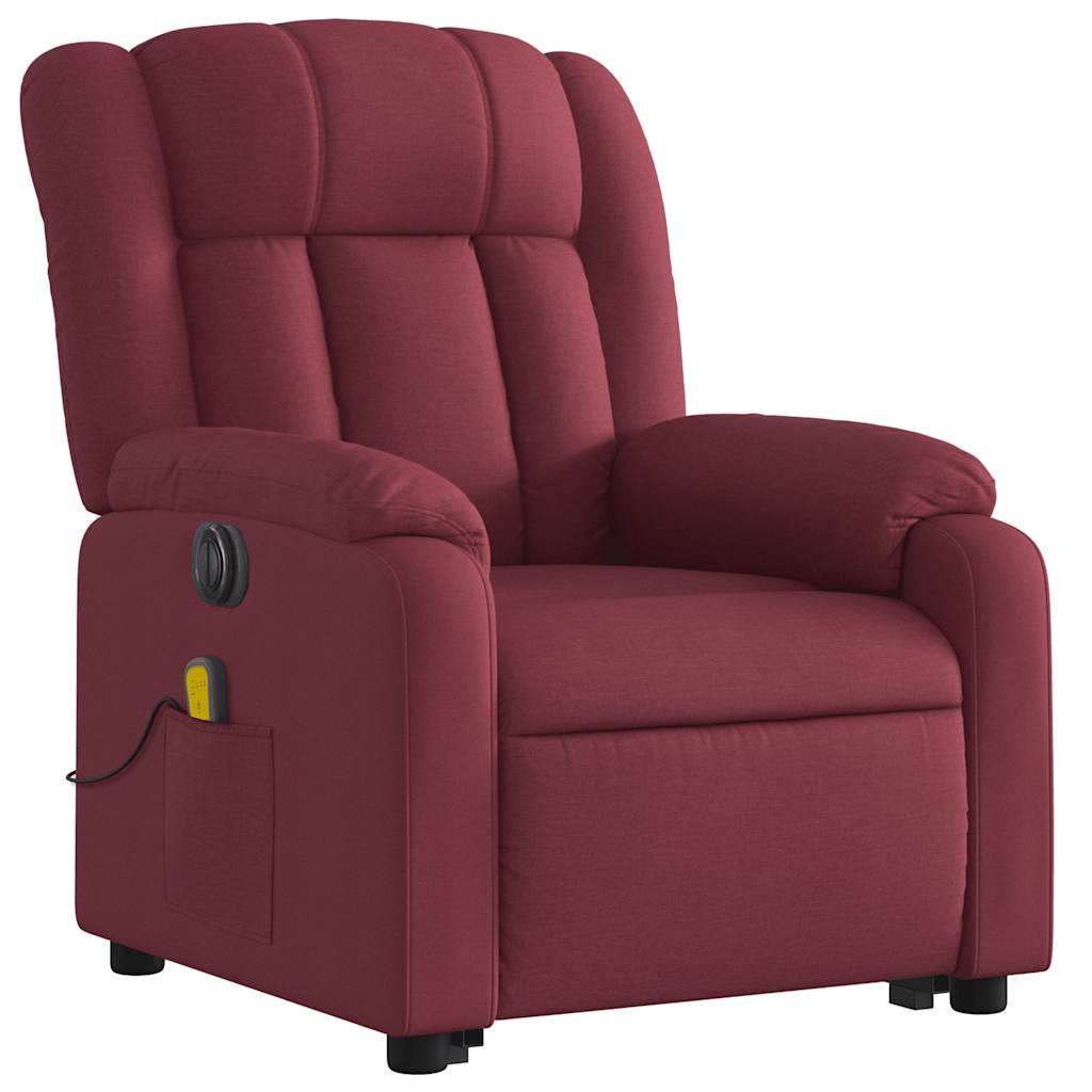 vidaXL Fotoliu de masaj electric rabatabil cu ridicare roșu vin textil vidaXL Fotoliu de masaj electric rabatabil cu ridicare roșu vin textil
