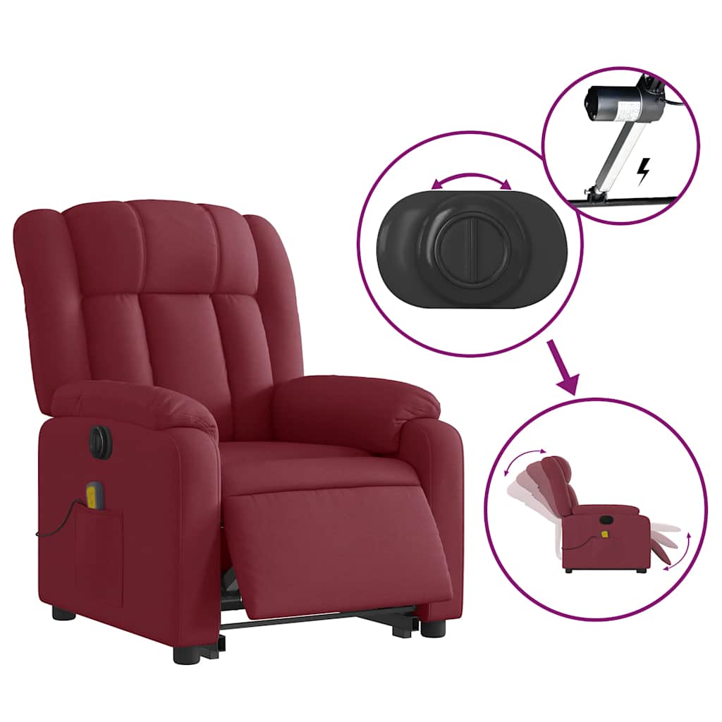 vidaXL Fotoliu de masaj electric rabatabil cu ridicare roșu vin textil vidaXL Fotoliu de masaj electric rabatabil cu ridicare roșu vin textil