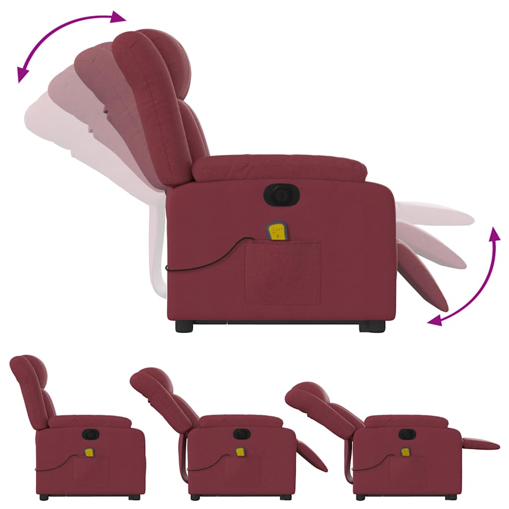 vidaXL Fotoliu de masaj electric rabatabil cu ridicare roșu vin textil vidaXL Fotoliu de masaj electric rabatabil cu ridicare roșu vin textil