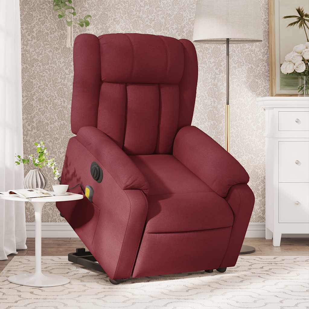 vidaXL Fotoliu de masaj electric rabatabil cu ridicare roșu vin textil vidaXL Fotoliu de masaj electric rabatabil cu ridicare roșu vin textil
