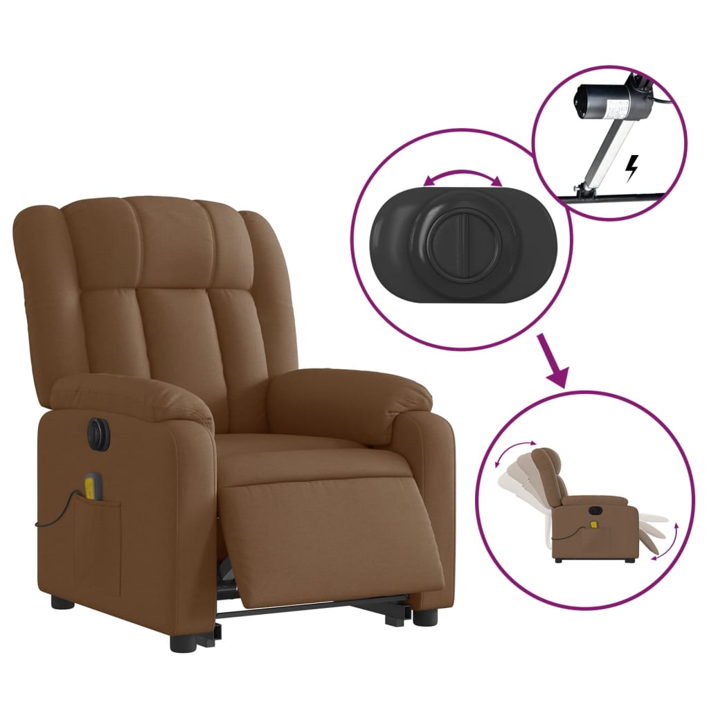 vidaXL Fotoliu electric de masaj rabatabil cu ridicare, maro, textil