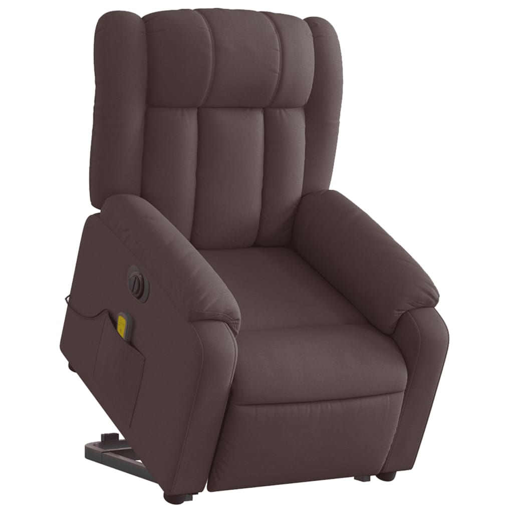 vidaXL Fotoliu electric masaj rabatabil cu ridicare maro închis textil vidaXL Fotoliu electric masaj rabatabil cu ridicare maro închis textil
