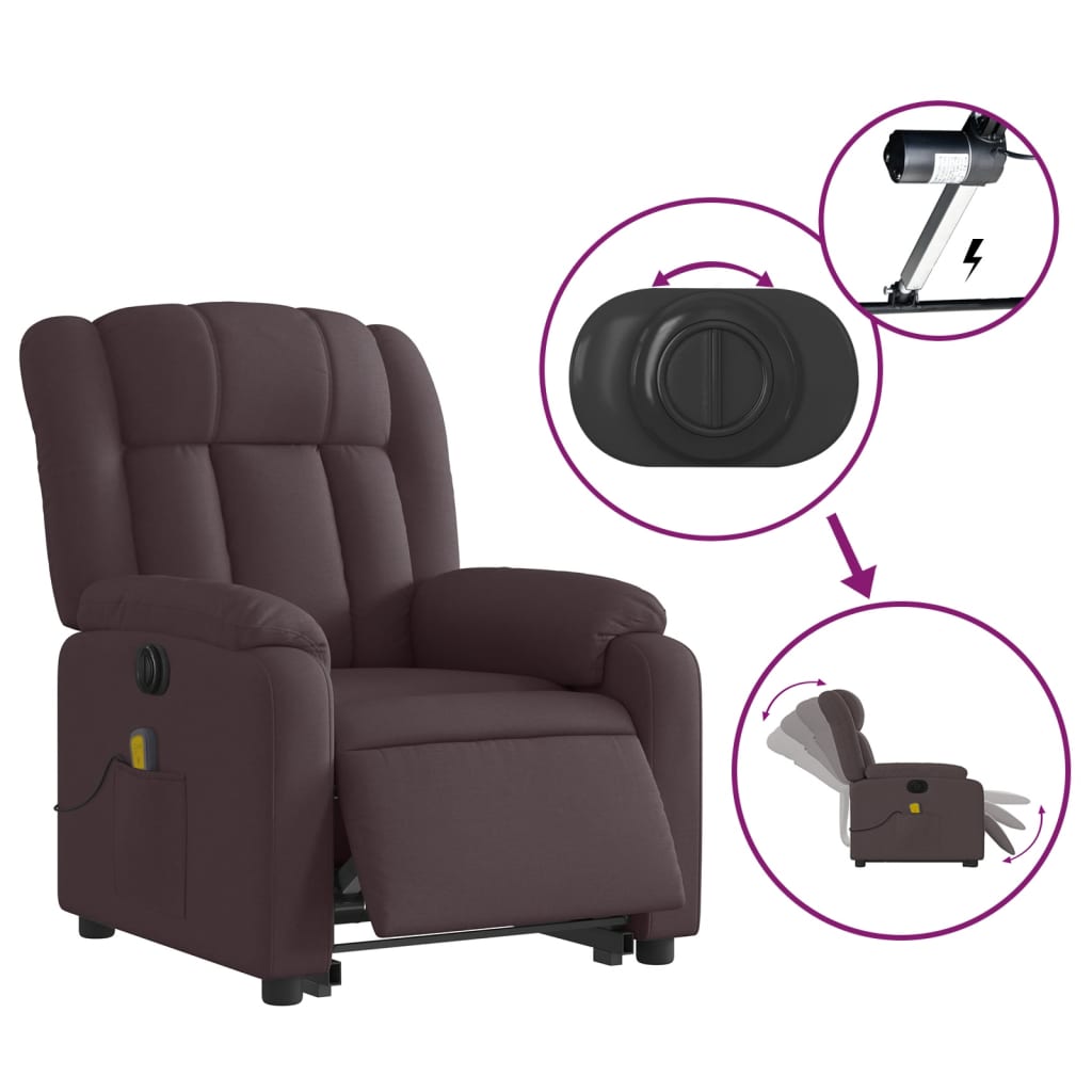 vidaXL Fotoliu electric masaj rabatabil cu ridicare maro închis textil vidaXL Fotoliu electric masaj rabatabil cu ridicare maro închis textil