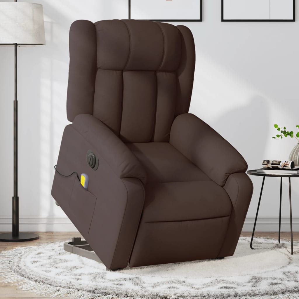 vidaXL Fotoliu electric masaj rabatabil cu ridicare maro închis textil vidaXL Fotoliu electric masaj rabatabil cu ridicare maro închis textil