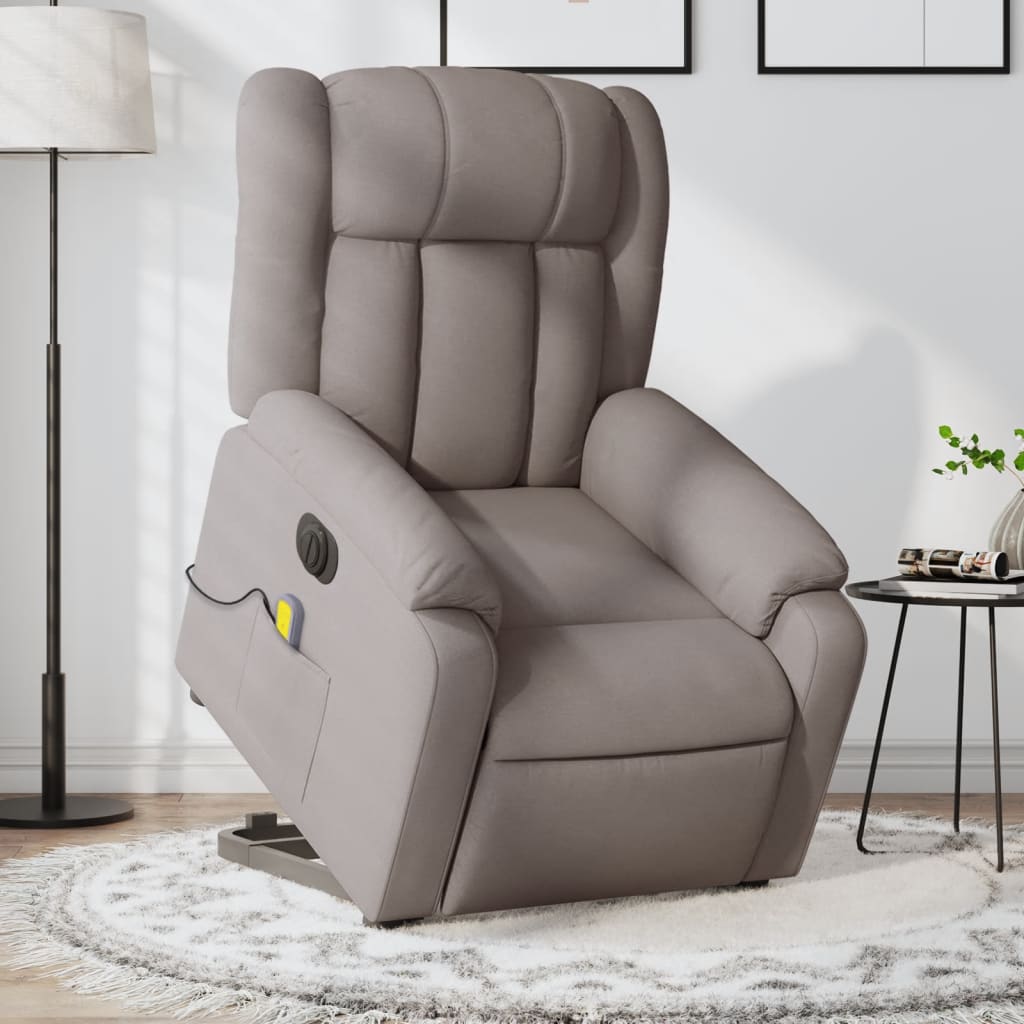 vidaXL Fotoliu electric masaj rabatabil cu ridicare, gri taupe, textil