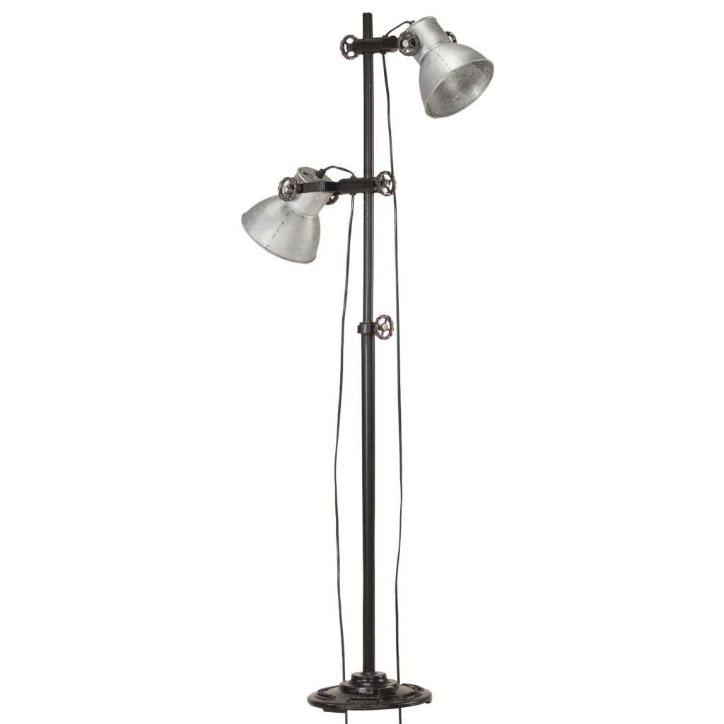 vidaXL Lampă de podea cu 2 abajururi, argintiu, E27, fontă vidaXL Lampă de podea cu 2 abajururi, argintiu, E27, fontă