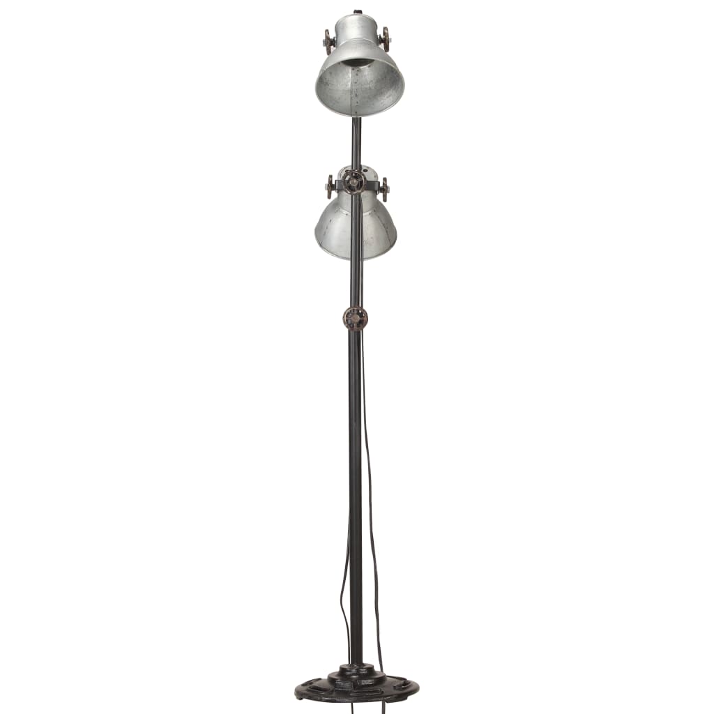vidaXL Lampă de podea cu 2 abajururi, argintiu, E27, fontă vidaXL Lampă de podea cu 2 abajururi, argintiu, E27, fontă