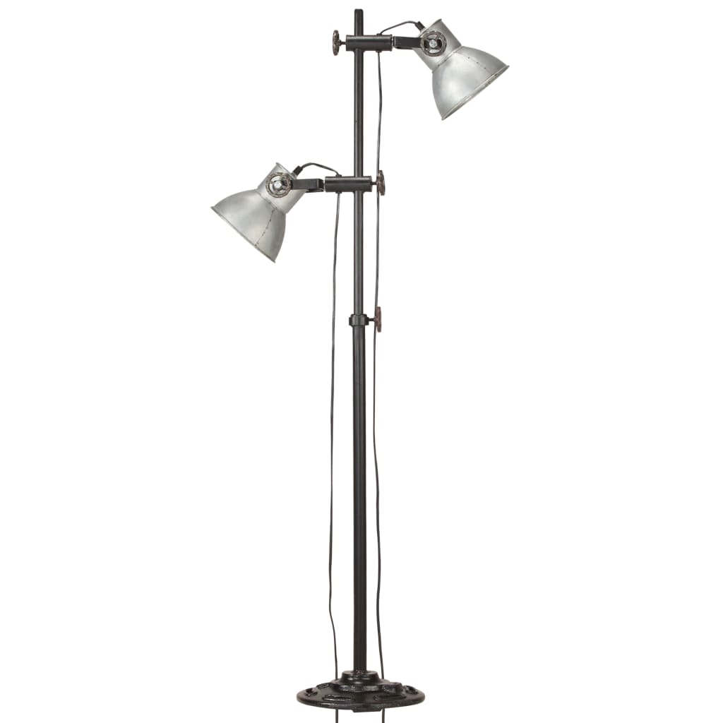 vidaXL Lampă de podea cu 2 abajururi, argintiu, E27, fontă vidaXL Lampă de podea cu 2 abajururi, argintiu, E27, fontă