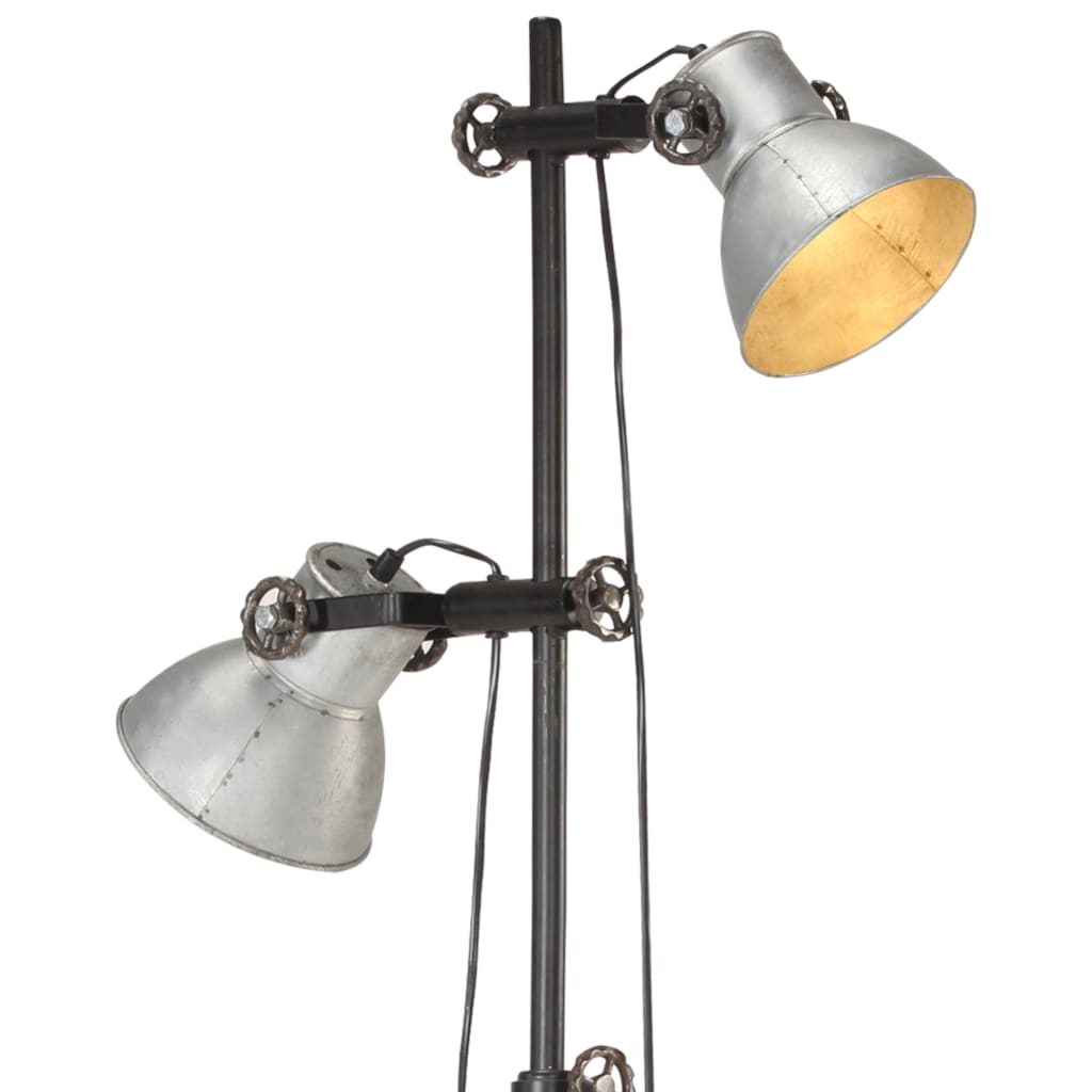 vidaXL Lampă de podea cu 2 abajururi, argintiu, E27, fontă vidaXL Lampă de podea cu 2 abajururi, argintiu, E27, fontă