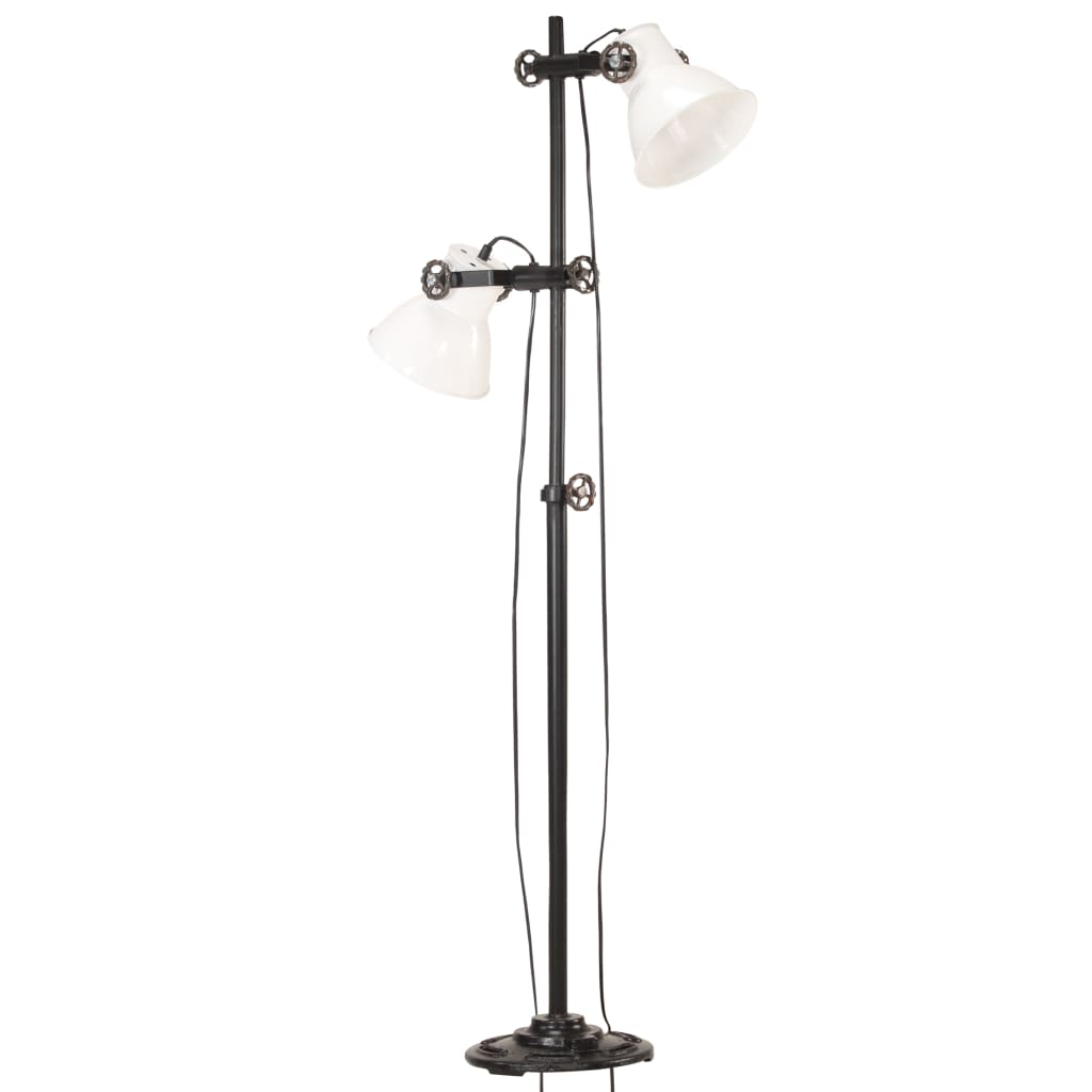 vidaXL Lampă de podea cu 2 abajururi, alb, fontă, E27 vidaXL Lampă de podea cu 2 abajururi, alb, fontă, E27