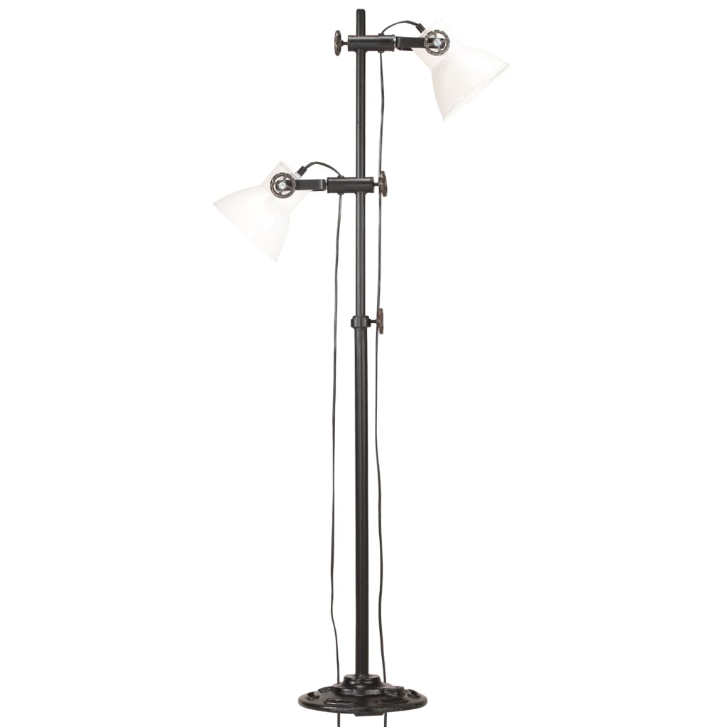vidaXL Lampă de podea cu 2 abajururi, alb, fontă, E27 vidaXL Lampă de podea cu 2 abajururi, alb, fontă, E27