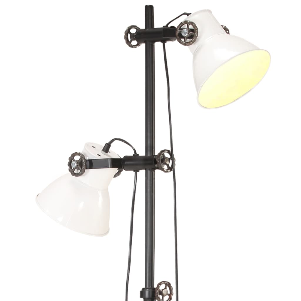 vidaXL Lampă de podea cu 2 abajururi, alb, fontă, E27 vidaXL Lampă de podea cu 2 abajururi, alb, fontă, E27