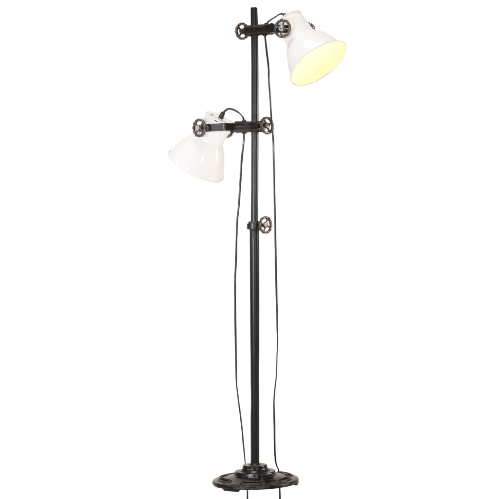 vidaXL Lampă de podea cu 2 abajururi, alb, fontă, E27 vidaXL Lampă de podea cu 2 abajururi, alb, fontă, E27