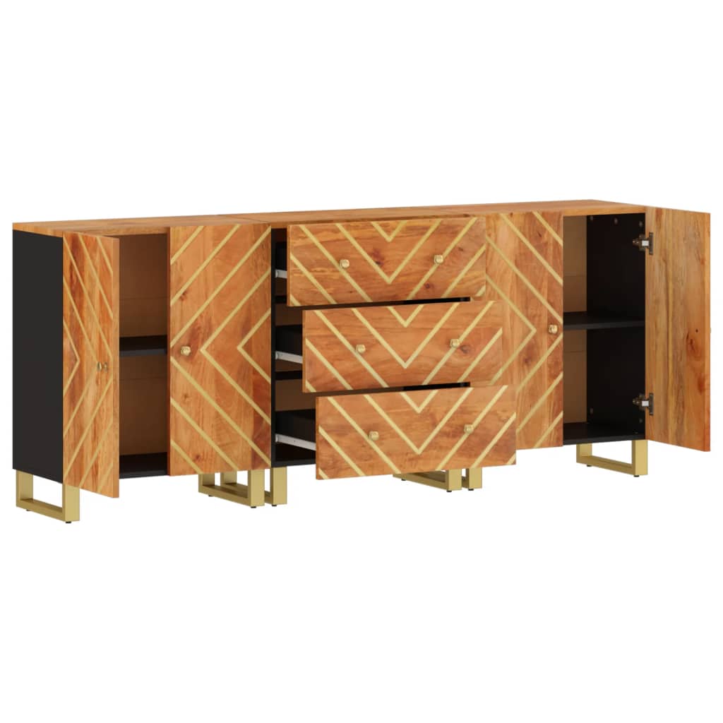 vidaXL Dulapuri lateral, 3 buc., maro/negru, 60x33,5x75 cm, lemn mango