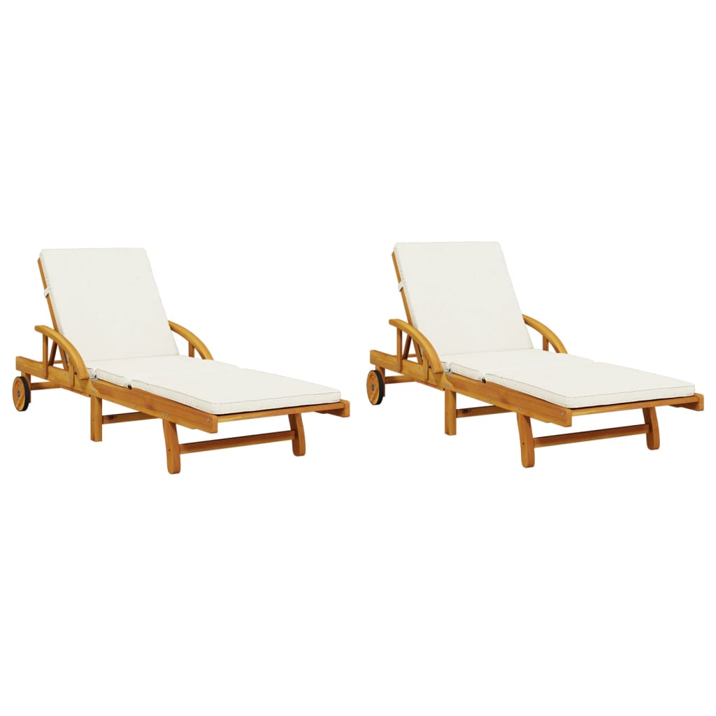 vidaXL Șezlonguri 2 buc. cu perne 200x68x83 cm lemn masiv de acacia