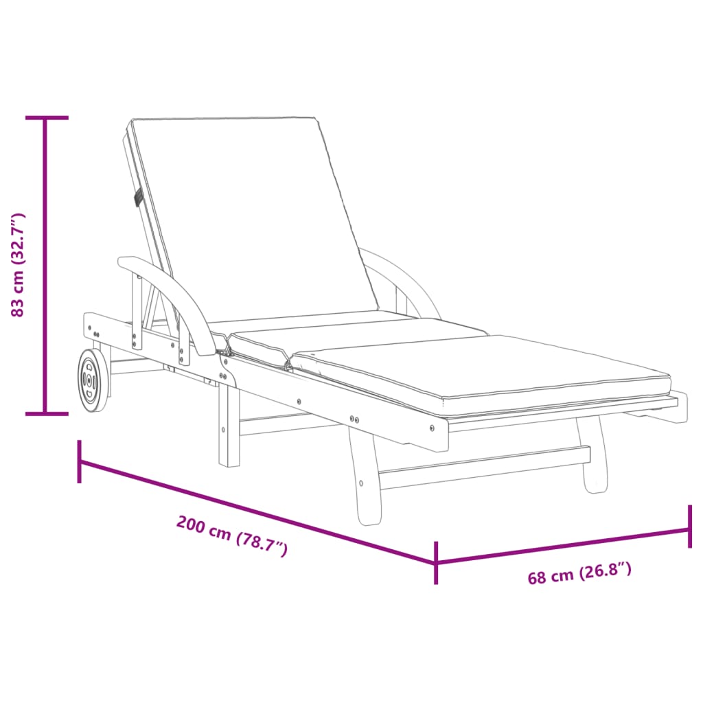 vidaXL Șezlonguri 2 buc. cu perne 200x68x83 cm lemn masiv de acacia