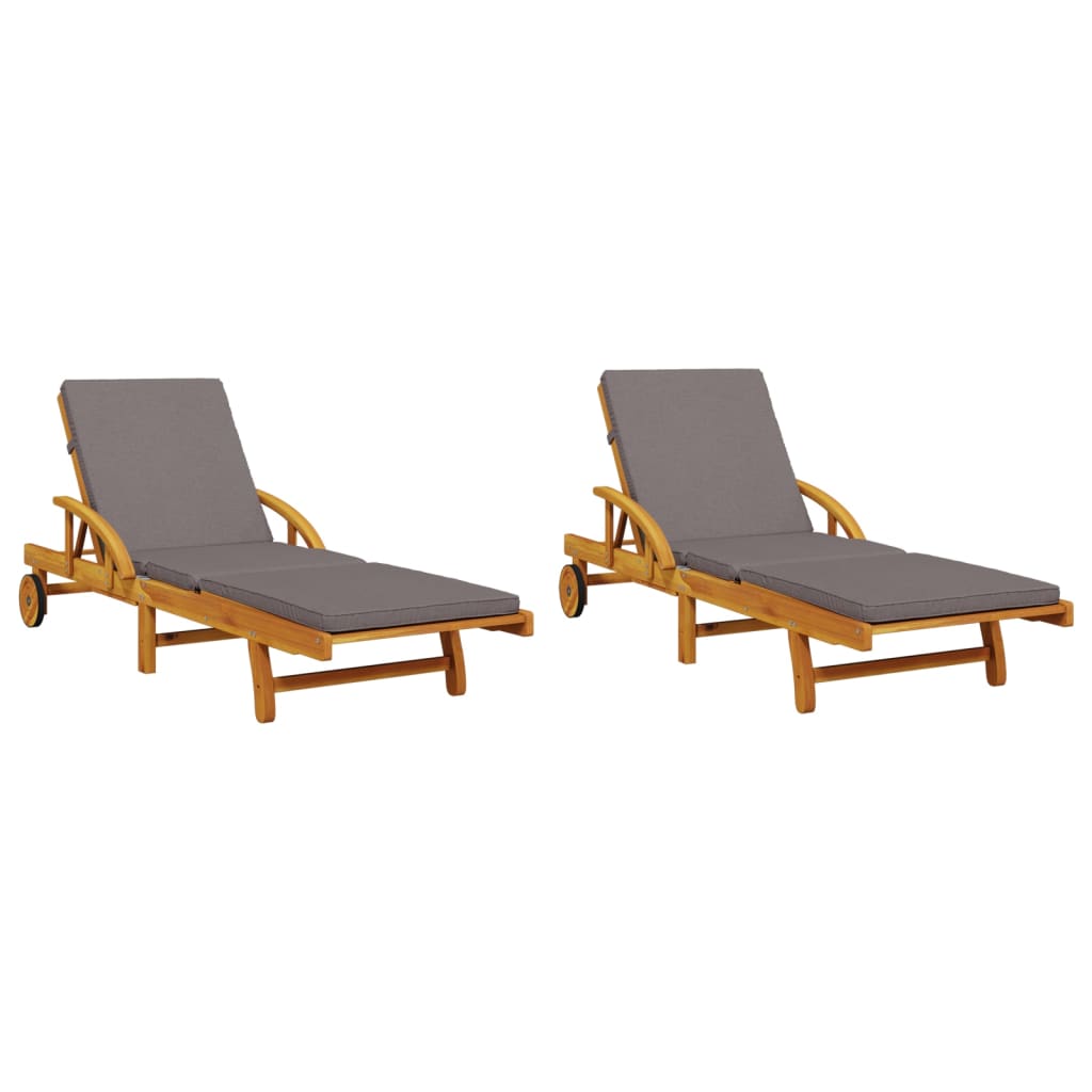 vidaXL Șezlonguri 2 buc. cu perne 200x68x83 cm lemn masiv de acacia