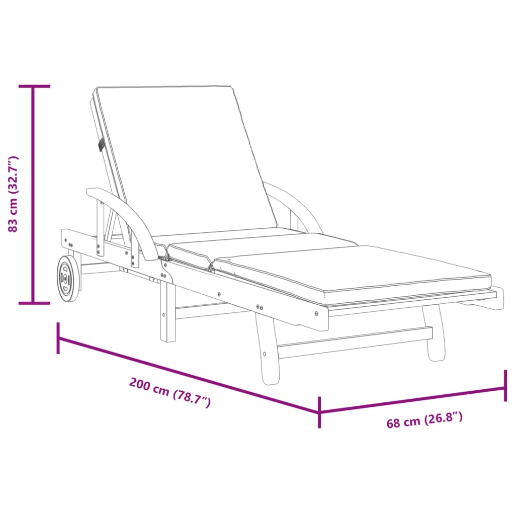 vidaXL Șezlonguri 2 buc. cu perne 200x68x83 cm lemn masiv de acacia