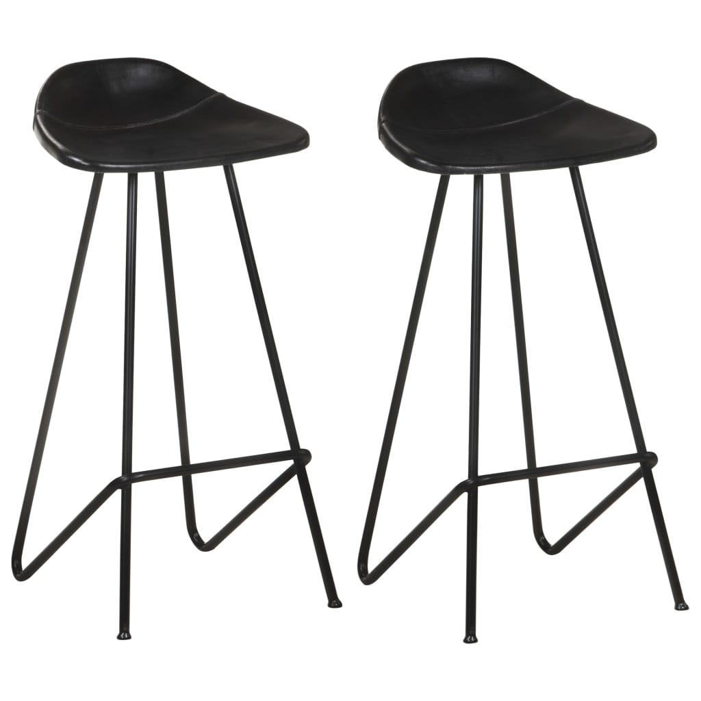 vidaXL Scaune de bar, 2 buc., negru, piele naturală vidaXL Scaune de bar, 2 buc., negru, piele naturală
