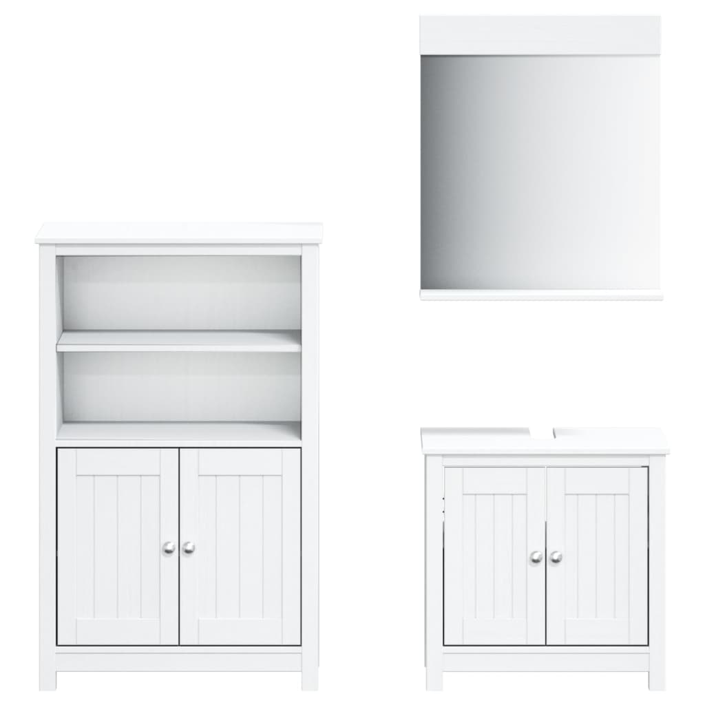 vidaXL Set mobilier baie, 3 piese, „BERG”, alb, lemn masiv de pin vidaXL Set mobilier baie, 3 piese, „BERG”, alb, lemn masiv de pin